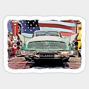 Cartoon Classic Old American Car with American Flag Sticker